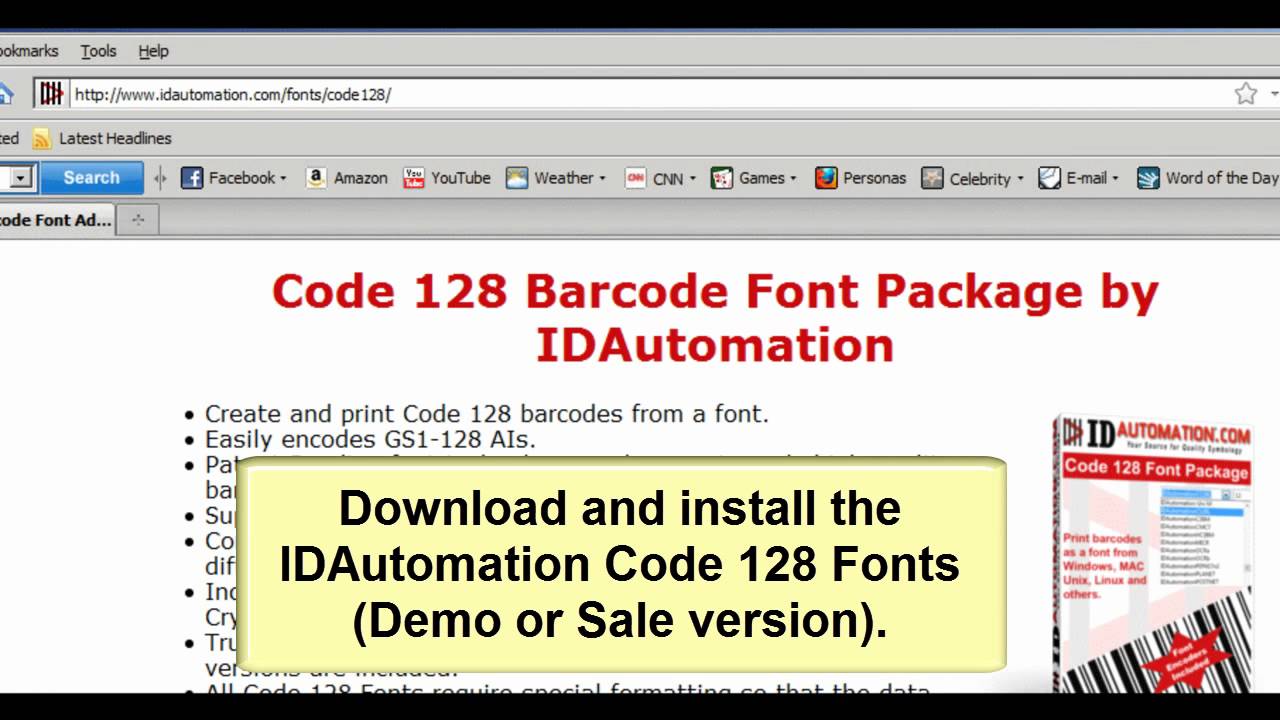 Code 128 barcode font excel